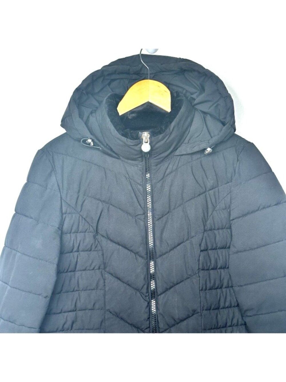 Laundry By Shelli Segal Puffer Jacket Hooded Windproof Long Black Womens Size M - Picture 5 of 16